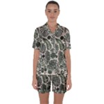 Plants Leaves Boho Botany Foliage Satin Short Sleeve Pajamas Set