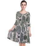 Plants Leaves Boho Botany Foliage Quarter Sleeve Waist Band Dress