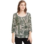 Plants Leaves Boho Botany Foliage Chiffon Quarter Sleeve Blouse