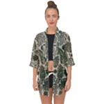 Plants Leaves Boho Botany Foliage Open Front Chiffon Kimono