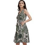 Plants Leaves Boho Botany Foliage Sleeveless V-Neck Skater Dress with Pockets