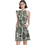 Plants Leaves Boho Botany Foliage Cocktail Party Halter Sleeveless Dress With Pockets