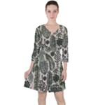Plants Leaves Boho Botany Foliage Quarter Sleeve Ruffle Waist Dress