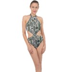 Plants Leaves Boho Botany Foliage Halter Side Cut Swimsuit