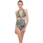 Plants Leaves Boho Botany Foliage Halter Front Plunge Swimsuit