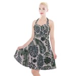 Plants Leaves Boho Botany Foliage Halter Party Swing Dress 
