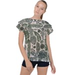Plants Leaves Boho Botany Foliage Ruffle Collar Chiffon Blouse