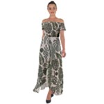 Plants Leaves Boho Botany Foliage Off Shoulder Open Front Chiffon Dress