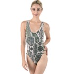 Plants Leaves Boho Botany Foliage High Leg Strappy Swimsuit