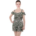 Plants Leaves Boho Botany Foliage Ruffle Cut Out Chiffon Playsuit
