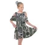 Plants Leaves Boho Botany Foliage Kids  Shoulder Cutout Chiffon Dress