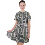 Plants Leaves Boho Botany Foliage Short Sleeve Shoulder Cut Out Dress 