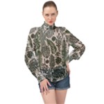 Plants Leaves Boho Botany Foliage High Neck Long Sleeve Chiffon Top