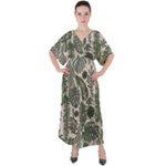 Plants Leaves Boho Botany Foliage V-Neck Boho Style Maxi Dress