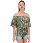 Plants Leaves Boho Botany Foliage Off Shoulder Short Sleeve Top