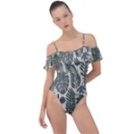 Plants Leaves Boho Botany Foliage Frill Detail One Piece Swimsuit