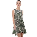 Plants Leaves Boho Botany Foliage Frill Swing Dress