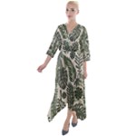 Plants Leaves Boho Botany Foliage Quarter Sleeve Wrap Front Maxi Dress