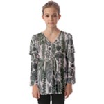 Plants Leaves Boho Botany Foliage Kids  V Neck Casual Top