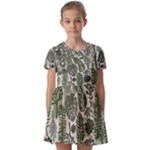 Plants Leaves Boho Botany Foliage Kids  Short Sleeve Pinafore Style Dress