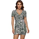 Plants Leaves Boho Botany Foliage Low Cut Cap Sleeve Mini Dress
