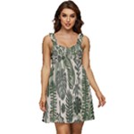 Plants Leaves Boho Botany Foliage Ruffle Strap Babydoll Chiffon Dress