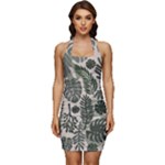 Plants Leaves Boho Botany Foliage Sleeveless Wide Square Neckline Ruched Bodycon Dress