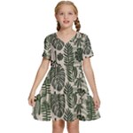 Plants Leaves Boho Botany Foliage Kids  Short Sleeve Tiered Mini Dress