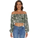 Plants Leaves Boho Botany Foliage Long Sleeve Crinkled Weave Crop Top