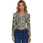 Plants Leaves Boho Botany Foliage Long Sleeve V-Neck Top