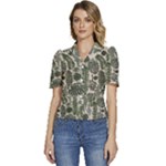 Plants Leaves Boho Botany Foliage Puffed Short Sleeve Button Up Jacket