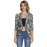 Plants Leaves Boho Botany Foliage Women s 3/4 Sleeve Ruffle Edge Open Front Jacket