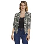 Plants Leaves Boho Botany Foliage Women s Draped Front 3/4 Sleeve Shawl Collar Jacket