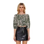 Plants Leaves Boho Botany Foliage Mid Sleeve Drawstring Hem Top