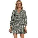 Plants Leaves Boho Botany Foliage V-Neck Placket Mini Dress