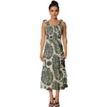 Plants Leaves Boho Botany Foliage Tie-Strap Tiered Midi Chiffon Dress