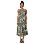 Plants Leaves Boho Botany Foliage Sleeveless Cross Front Cocktail Midi Chiffon Dress