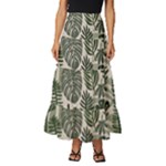 Plants Leaves Boho Botany Foliage Tiered Ruffle Maxi Skirt
