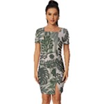 Plants Leaves Boho Botany Foliage Fitted Knot Split End Bodycon Dress