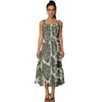 Plants Leaves Boho Botany Foliage Square Neckline Tiered Midi Dress