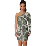 Plants Leaves Boho Botany Foliage Long Sleeve One Shoulder Mini Dress