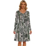 Plants Leaves Boho Botany Foliage Long Sleeve Dress With Pocket