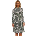 Plants Leaves Boho Botany Foliage Long Sleeve Shirt Collar A-Line Dress