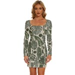 Plants Leaves Boho Botany Foliage Long Sleeve Square Neck Bodycon Velvet Dress