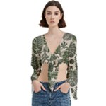 Plants Leaves Boho Botany Foliage Trumpet Sleeve Cropped Top