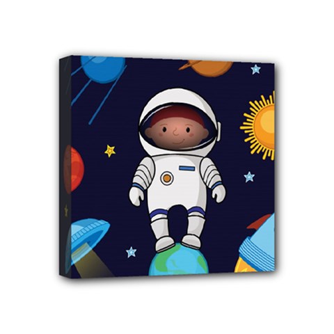 Boy Spaceman Space Rocket Ufo Planets Stars Mini Canvas 4  x 4  (Stretched) from ArtsNow.com