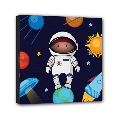 Boy Spaceman Space Rocket Ufo Planets Stars Mini Canvas 6  x 6  (Stretched) from ArtsNow.com