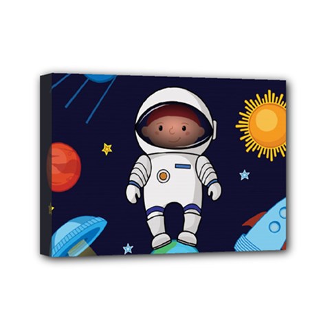 Boy Spaceman Space Rocket Ufo Planets Stars Mini Canvas 7  x 5  (Stretched) from ArtsNow.com
