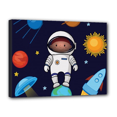 Boy Spaceman Space Rocket Ufo Planets Stars Canvas 16  x 12  (Stretched) from ArtsNow.com