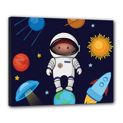 Boy Spaceman Space Rocket Ufo Planets Stars Canvas 20  x 16  (Stretched) from ArtsNow.com